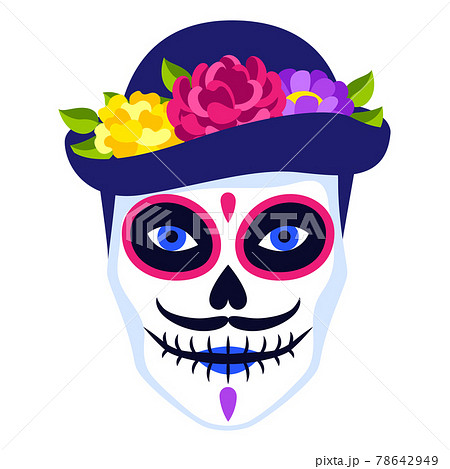 Traditional Mexican head skull. Dia de los muertos. Day of the Dead symbol with flowers. 78642949