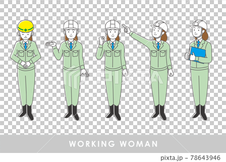 工事現場で働く作業着を着た女性のイラストセット 工事現場で働く作業着を着た女性のイラストセット 78643946