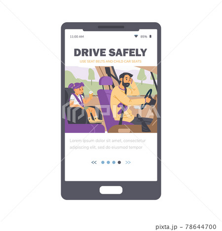 Safety driving onboarding page with people in car, flat vector illustration. 78644700