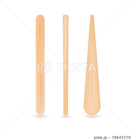 Realistic 3D wooden, or plastic sticks.For ice cream or frozen juice, covid test or medical throat examination. 78645579