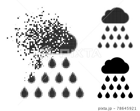 Decomposed and Halftone Pixel Rain Cloud Icon 78645921