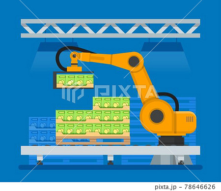 Vector illustration of industrial robots for palletizing food products 78646626