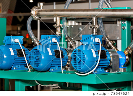 Electric motors in a production line to generate air pressure in a pipeline. 78647624