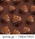 Chocolate cupcake pattern. Realistic vector illustration of muffins with cream 78647905