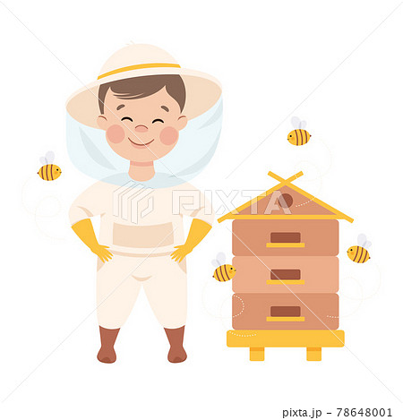 Little Boy with Wooden Beehive Representing Apiarian Profession Vector Illustration Little Boy with Wooden Beehive Representing Apiarian Profession Vector Illustration 78648001