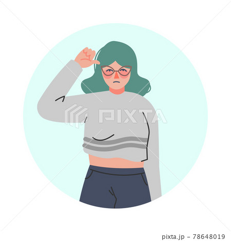 Young Woman Making Negative Hand Gesture Showing Thumb Down in Circular Frame Vector Illustration 78648019