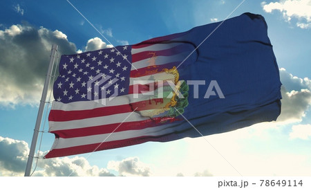 Flag of USA and Vermont state. USA and Vermont Mixed Flag waving in wind. 3d rendering Flag of USA and Vermont state. USA and Vermont Mixed Flag waving in wind. 3d rendering 78649114