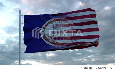 USA and Virginia Mixed Flag waving in wind. Virginia and USA flag on flagpole. 3d rendering 78649115
