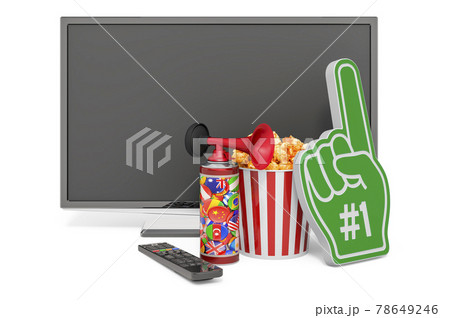 TV set and fan supporters accessories. Watching sport events at home concept. 3D rendering 78649246