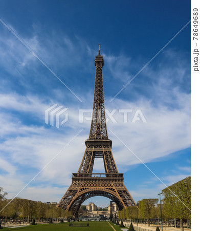 Eiffel Tower in Paris France against blue sky with clouds. April 2019 Eiffel Tower in Paris France against blue sky with clouds. April 2019 78649689