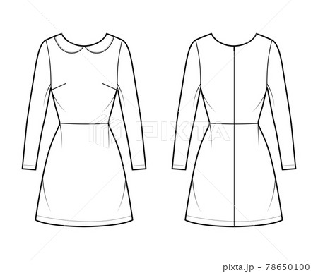 Dress A-line technical fashion illustration with long sleeve, peter pan collar, fitted body, above-the-knee length skirt Dress A-line technical fashion illustration with long sleeve, peter pan collar, fitted body, above-the-knee length skirt 78650100