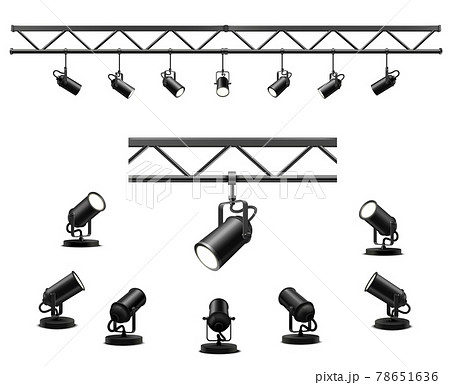 Lighting equipment set for an interview of a show contest or exhibition pavilion. 78651636