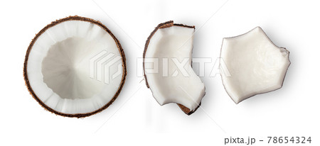 Coconut pieces on white background 78654324