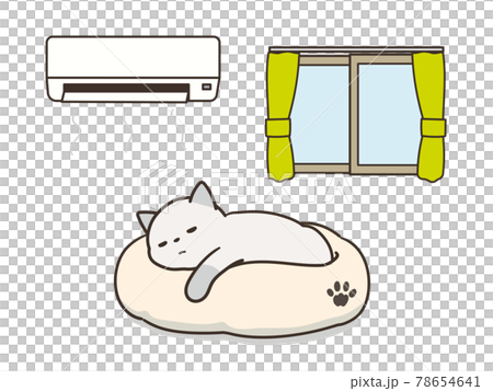 エアコンが付いた部屋で眠るトラ猫　熱中症対策 78654641