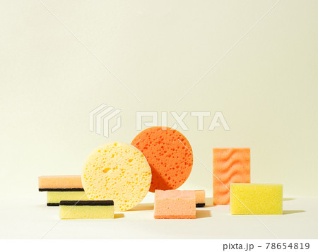 Foam rubber sponges in different shapes. Abstract 78654819