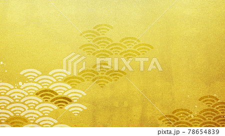 金箔と波で構成したベーシックな和風背景のイラスト素材