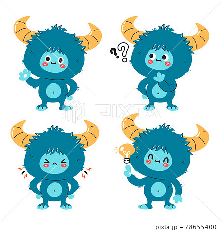 Cute Funny Yeti Monster Character Set Vector のイラスト素材