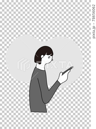 Monochrome illustration of a woman looking at a smartphone 78656062