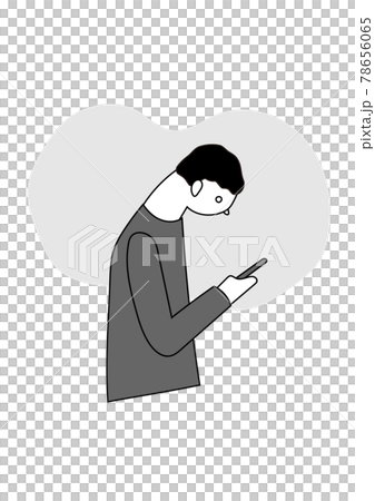 Monochrome illustration of a man looking at a smartphone Monochrome illustration of a man looking at a smartphone 78656065