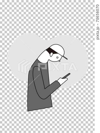 Monochrome illustration of a casual man looking at a smartphone 78656070