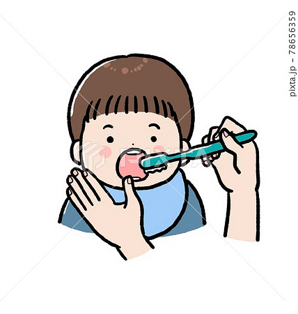 子どもの歯を磨いてあげるイラストのイラスト素材
