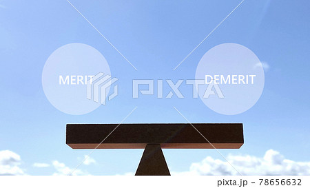 木の天秤_MERITとDEMERITの文字 木の天秤_MERITとDEMERITの文字 78656632