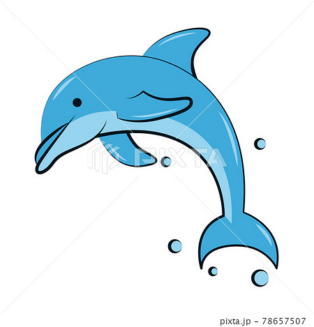 Flat Color Vector Illustration Of A Blue Dolphin Stock Illustration