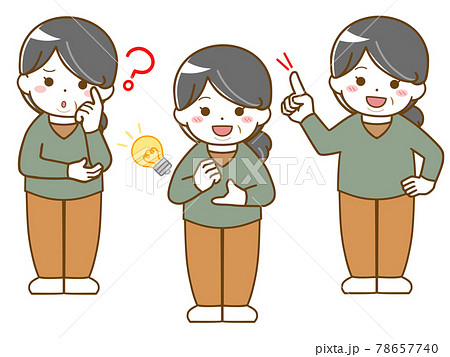 太った中年女性の疑問と解決のイラスト素材