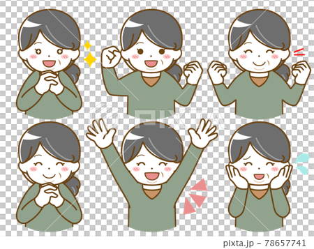 太った中年女性の楽しい表情のイラスト素材