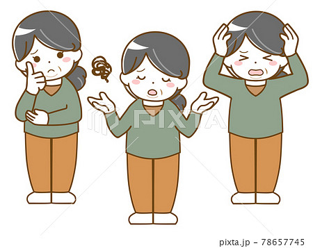 太った中年女性の困った表情のイラスト素材