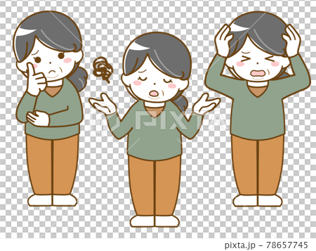 Troublesome facial expression of fat middle-aged woman 78657745