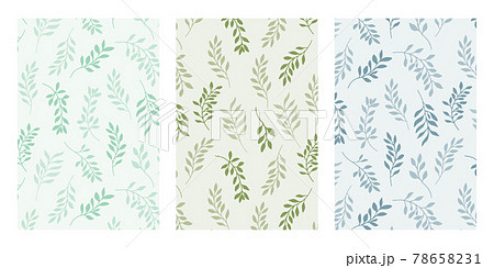 手描きタッチのシンプル草木壁紙パターンセットのイラスト素材