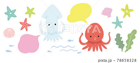 海のイラスト素材セット タコ イカのイラスト素材