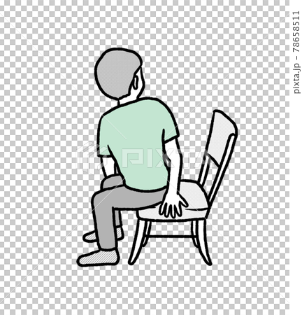 デイサービスのリハビリ体操のイラスト 身体を捻るのイラスト素材