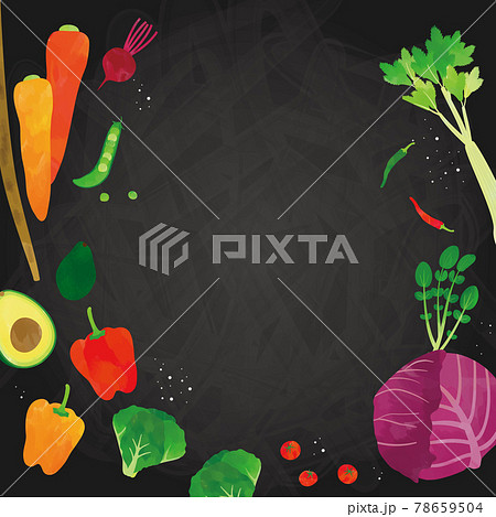 野菜 水彩タッチイラスト 黒板背景 野菜 水彩タッチイラスト 黒板背景 78659504