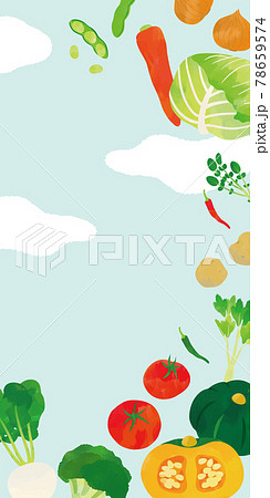 野菜 水彩タッチイラスト 青空背景ポスターのイラスト素材 [78659574