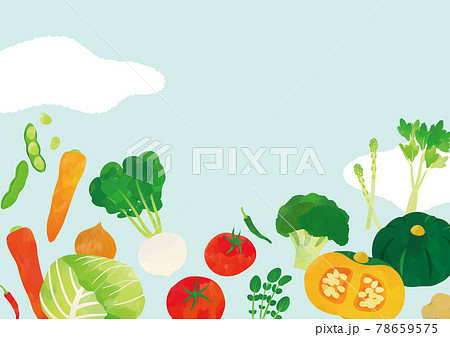 野菜 水彩タッチイラスト 青空背景ポスターのイラスト素材
