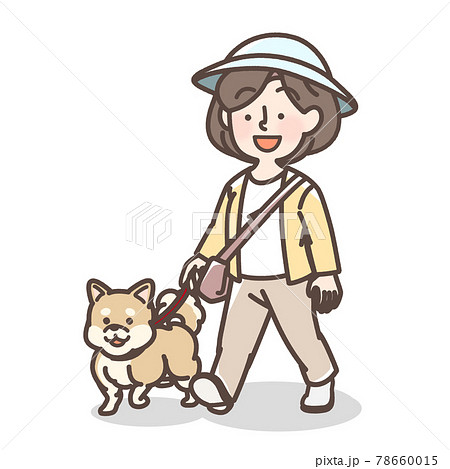 犬のさんぽをする女性 78660015