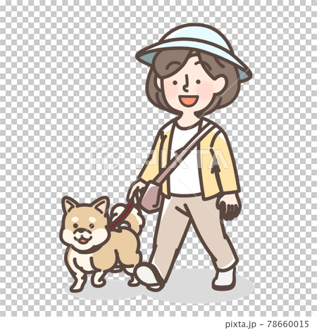 犬のさんぽをする女性 78660015