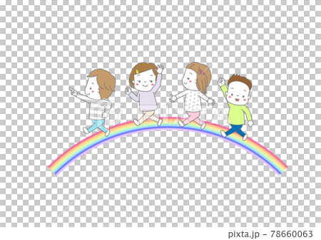 Children walking side by side on a rainbow arch 78660063
