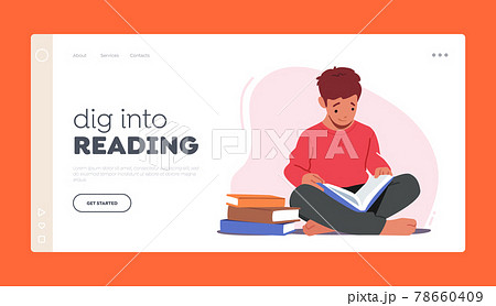 Little Boy Reading Books, Kid Studying Landing Page Template. College Learning Classes. School Child in Library 78660409