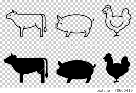Cow, pig, chicken icons 78660419