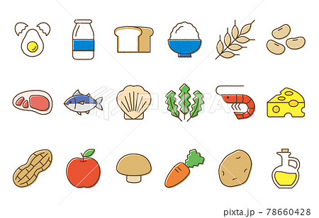 かわいい手描き風の色々な種類の食品のアイコンセット かわいい手描き風の色々な種類の食品のアイコンセット 78660428