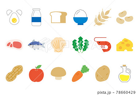 かわいい手描き風の色々な種類の食品のアイコンセット 78660429