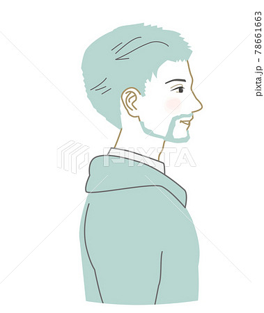 パーカーを着た髭の外国人の男性横顔のイラスト素材