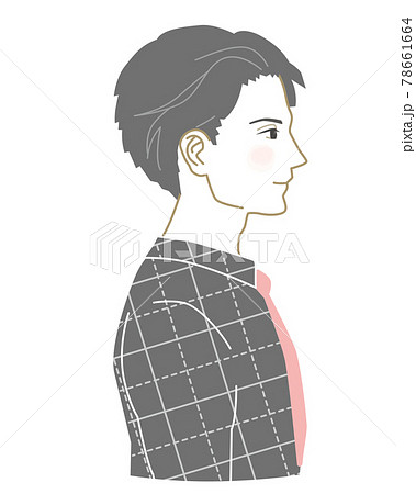 黒いシャツの男性の横顔のイラスト素材