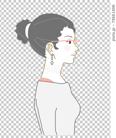 眼鏡をかけたアフリカ系アメリカ人女性横顔のイラスト素材