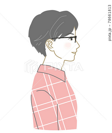 眼鏡をかけチェックシャツを着た日本人男性のイラスト素材