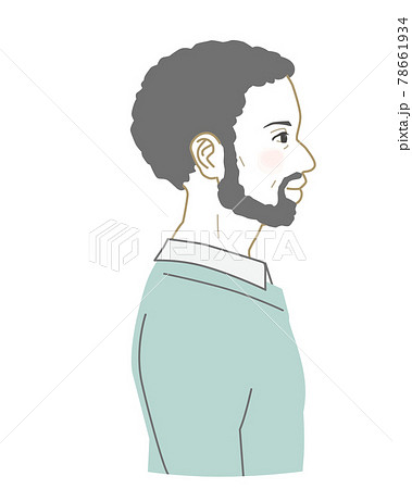 髭を生やしたミドルなアフリカ系アメリカ人男性横顔のイラスト素材
