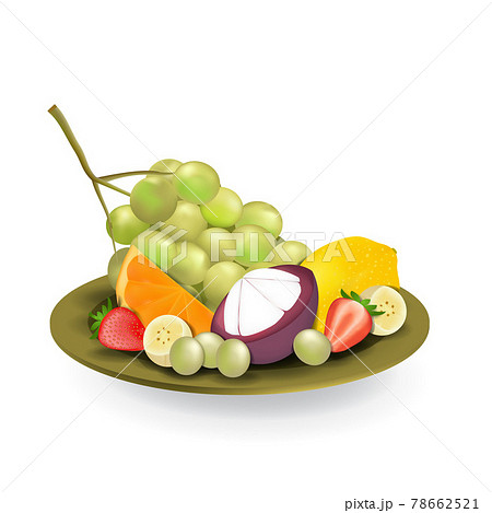 Realistic Natural Fresh Fruits on Plate Summer Isolated Vector Illustration 08 78662521